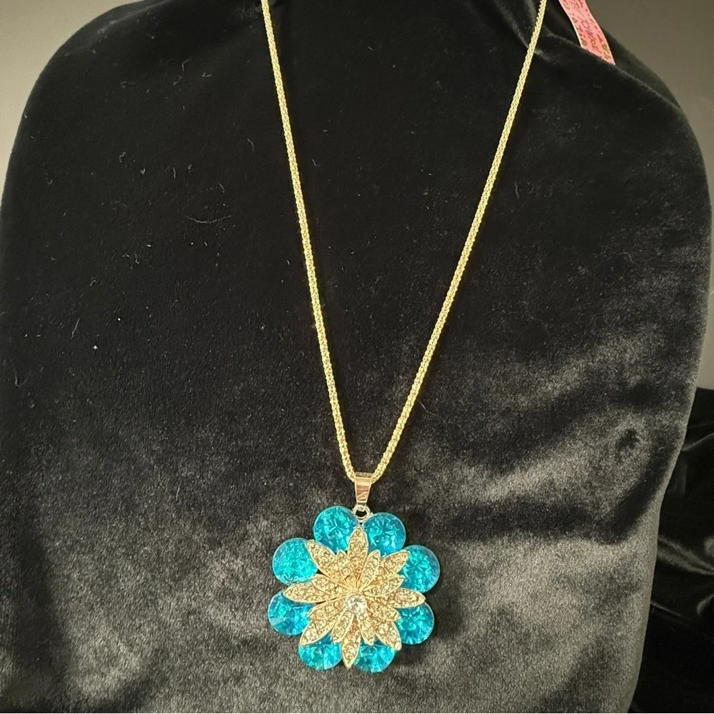 Betsey Johnson Blue and Gold Floral Necklace